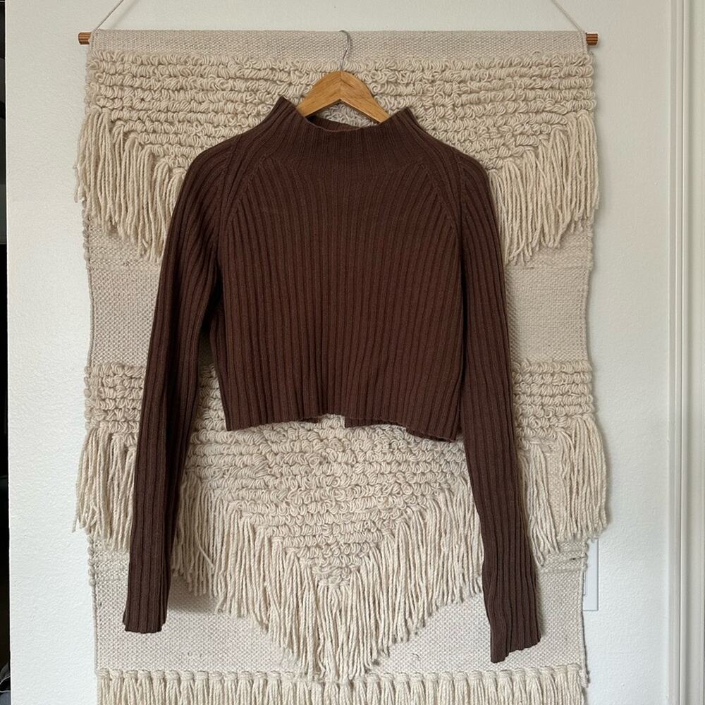 Maje Cropped 100% Wool Mockneck Sweater